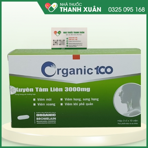 Organic 100 - Xuyên Tâm Liên 3000mg - Giúp giảm viêm, giảm phù nề do viêm đường hô hấp trên